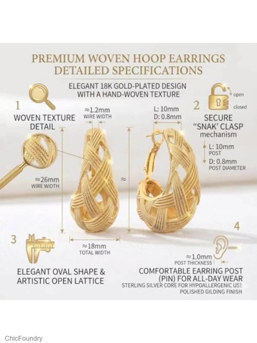 14K Gold Plated Chunky Hoop Earrings for Women Trendy Geometric Dangle